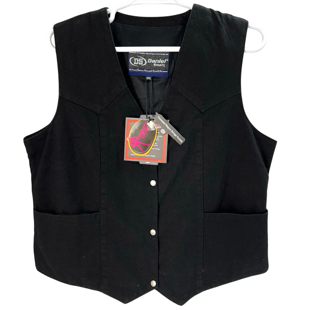 Daniel Smart Denim Conceal Carry Vest Womens 5XL NEW Black Biker NON adj